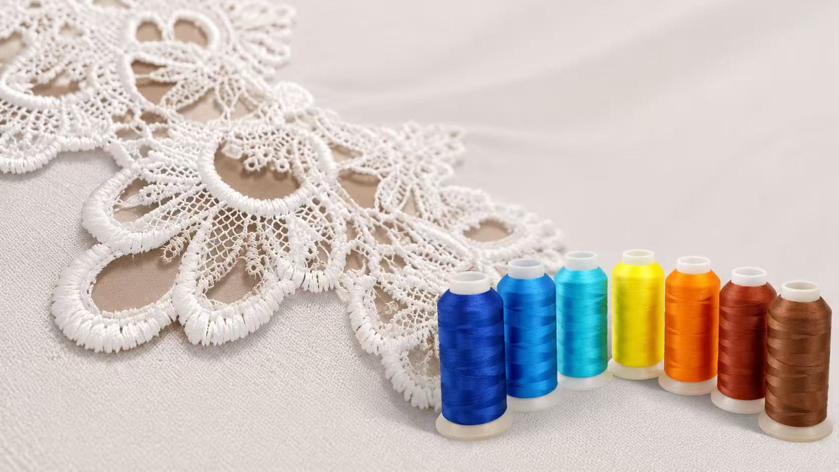 Apparel embroidery thread color shades and rayon yarn